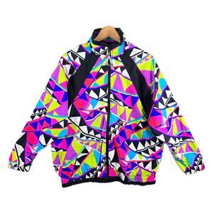Vtg 80s Sporting Life By Catalina Windbreaker Geometric AOP Size Small USA Made